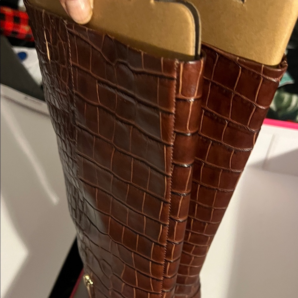 Vince Camuto Dark Brown Croc-Patterned Heeled Boots - Picture 7 of 11